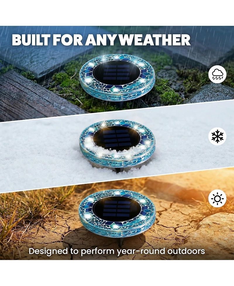 Mosaic Disk Lights Solar Powered 6 Led Weather Resistance Path 8-Piece