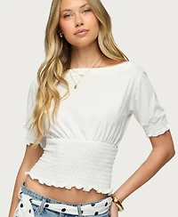Edikted Women's Emanuelle Smocked Boat Neck Top