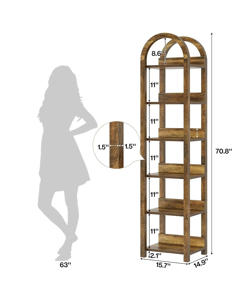 Slickblue 71 Inch Tall Narrow Bookshelf with 6 Tier Arched Shelves
