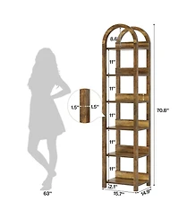 Slickblue 71 Inch Tall Narrow Bookshelf with 6 Tier Arched Shelves