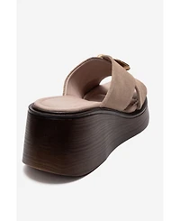 Forever & Always Shoes Women's Fianna Leather Cross Strap Platform Sandal