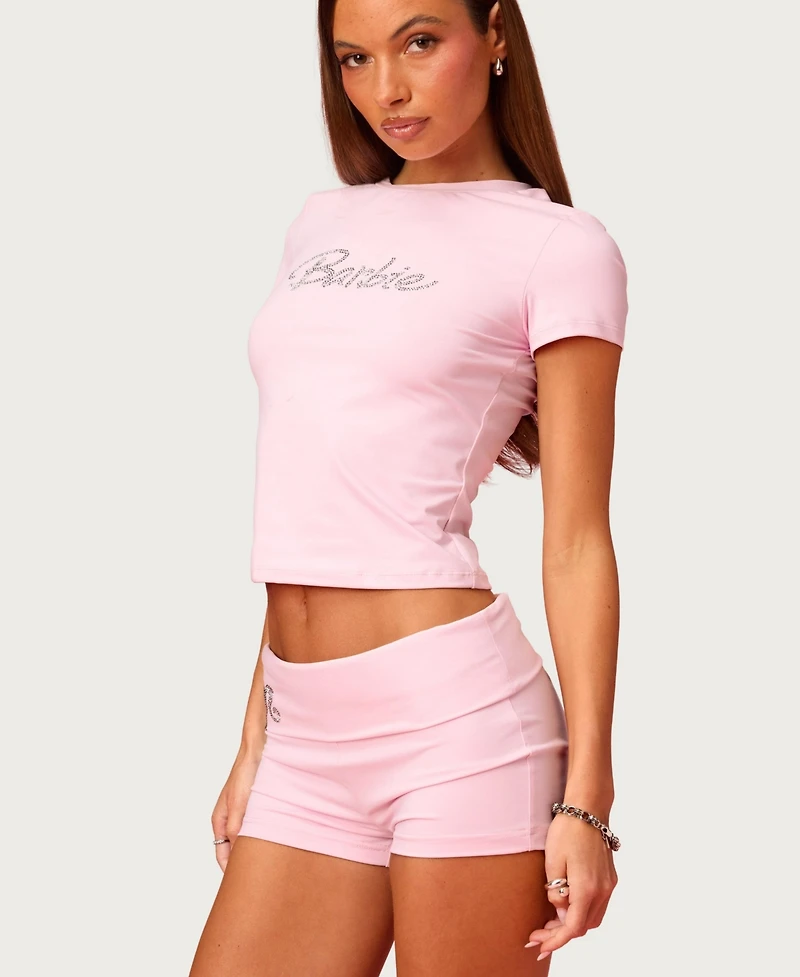 Edikted Women's Barbie Rhinestone T Shirt