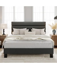 homfan Modern Platform Bed Frame, Adjustable Linen Headboard, Heavy Duty Wooden Slats, No Box Spring Needed