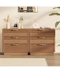 gaomon Fluted Nightstand set of 2, Wood with 3 Drawers Storage Bedside Table Large Bed Side End Table, Modern for Bedroom