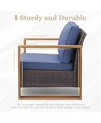 Pocassy Patio Resin Wicker Furniture Set with Fire Pit Table, Pe Rattan Swivel Chairs Propane Table,5PCS Conversation