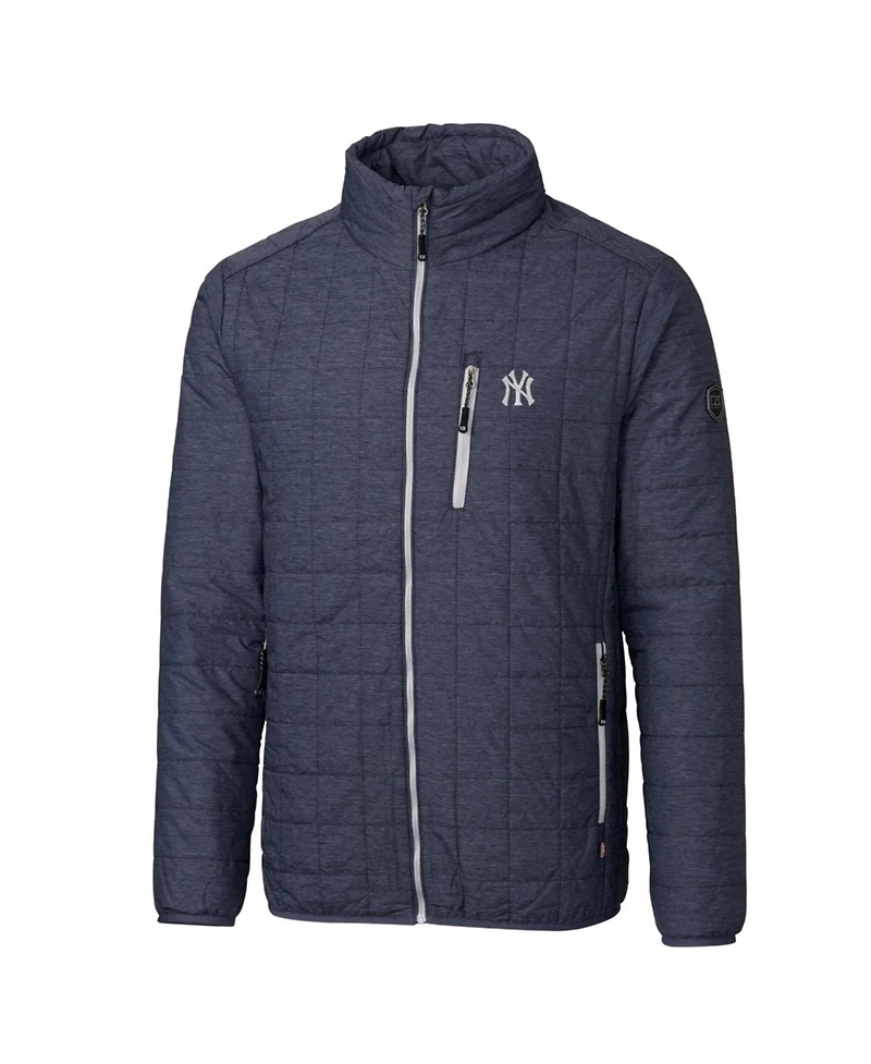 Cutter & Buck Men's Heathered Navy New York Yankees Big Tall Rainier Full-Zip Puffer Jacket