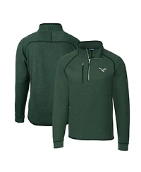Cutter & Buck Men's Heather Green Philadelphia Eagles Gridiron Classics Big & Tall Mainsail Sweater-Knit Half-Zip Pullover Jacket