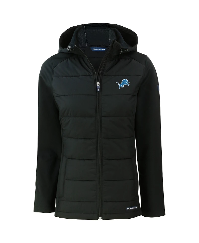 Cutter & Buck Women's Black Detroit Lions Evoke PrimaLoft Hybrid Eco Softshell Full-Zip Hooded Jacket