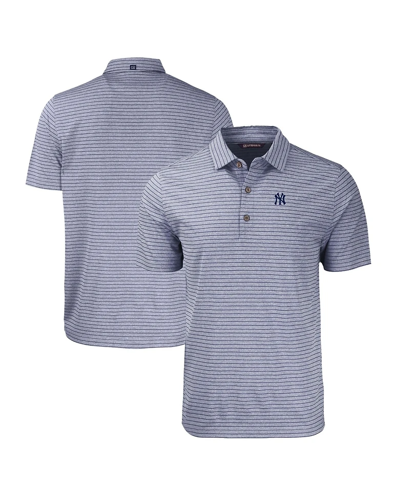 Cutter & Buck Men's Heather Navy New York Yankees Big & Tall Forge Eco Heathered Stripe Stretch Polo Shirt