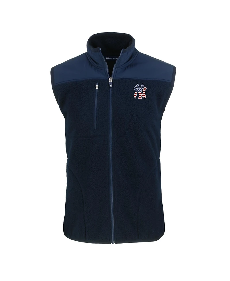 Cutter & Buck Men's Navy New York Yankees Stars Stripes Cascade Eco Sherpa Fleece Full-Zip Vest