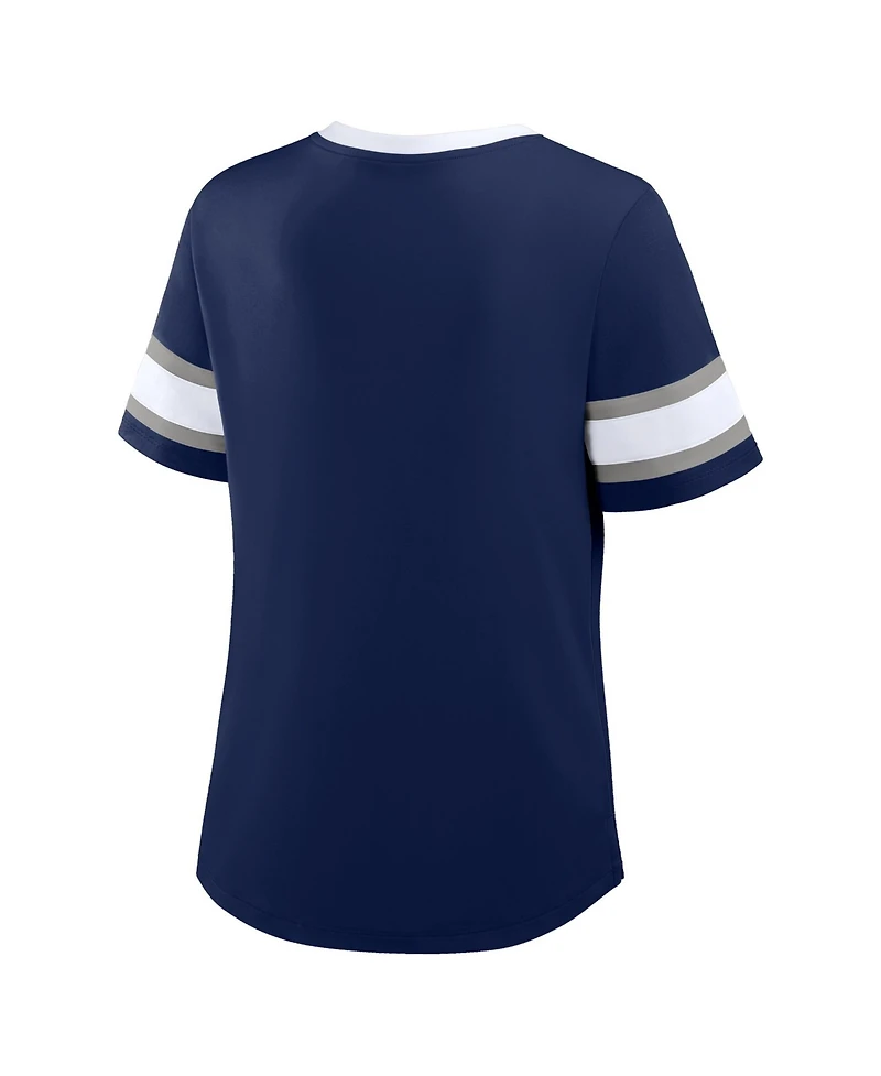 Fanatics Women's Navy Dallas Cowboys Plus Size Red Zone Athena Lace-Up V-Notch Neck T-Shirt
