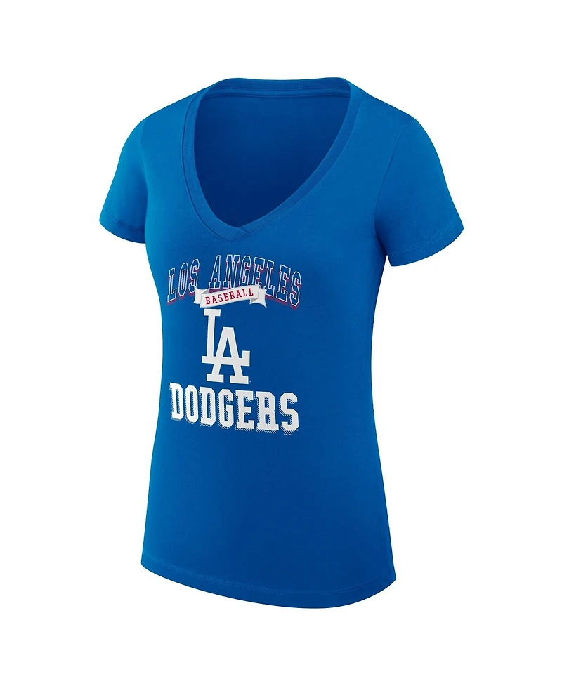 G-iii 4Her by Carl Banks Women's Royal Los Angeles Dodgers Super-Slim Fit Lightweight Team Logo Graphic V-Neck T-Shirt