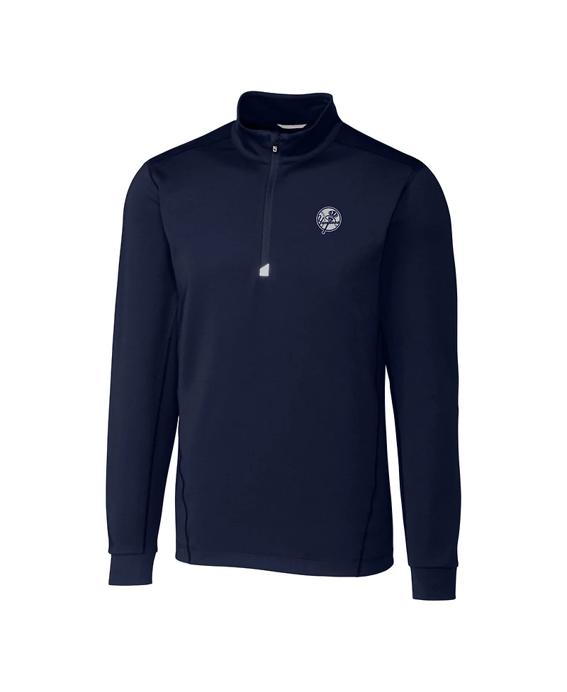 Cutter & Buck Men's Navy New York Yankees Traverse Eco Tri-Blend DryTec Quarter-Zip Jacket