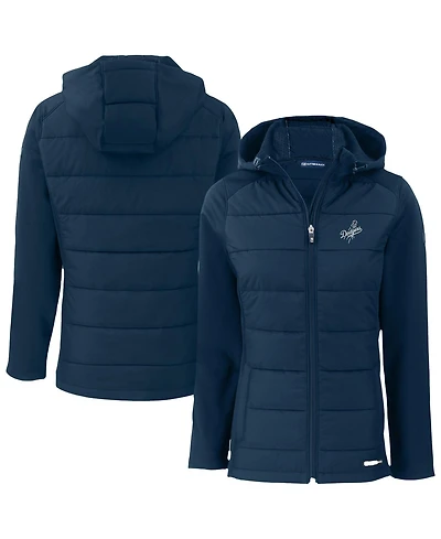 Cutter & Buck Women's Navy Los Angeles Dodgers Evoke Hybrid Eco Softshell Full-Zip Hooded Jacket