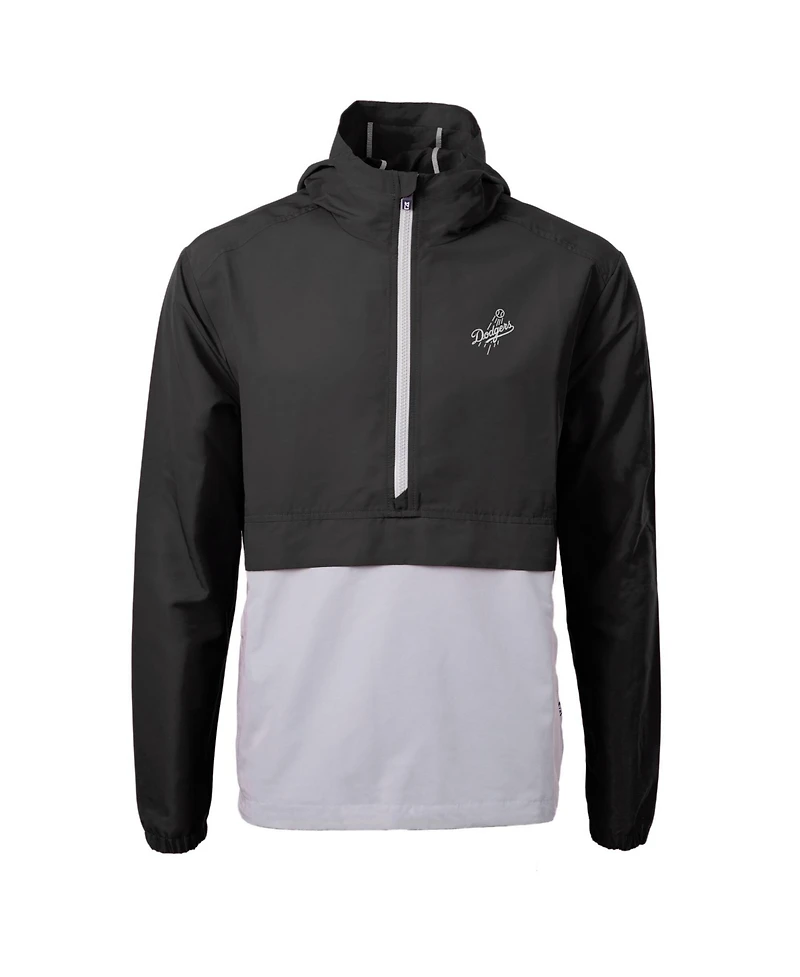 Cutter & Buck Men's Black/Gray Los Angeles Dodgers Charter Eco Anorak Half-Zip Hoodie Jacket