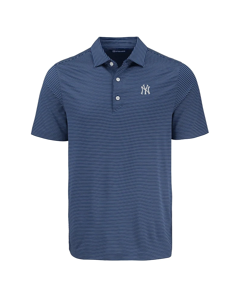 Cutter & Buck Men's Navy New York Yankees Forge Eco Fine Line Stripe Polo Shirt