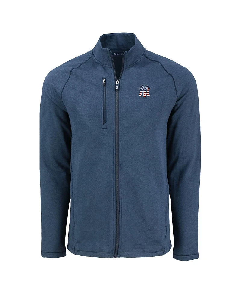 Cutter & Buck Men's Heather Navy New York Yankees Peshastin Eco Fleece Raglan Full-Zip Jacket