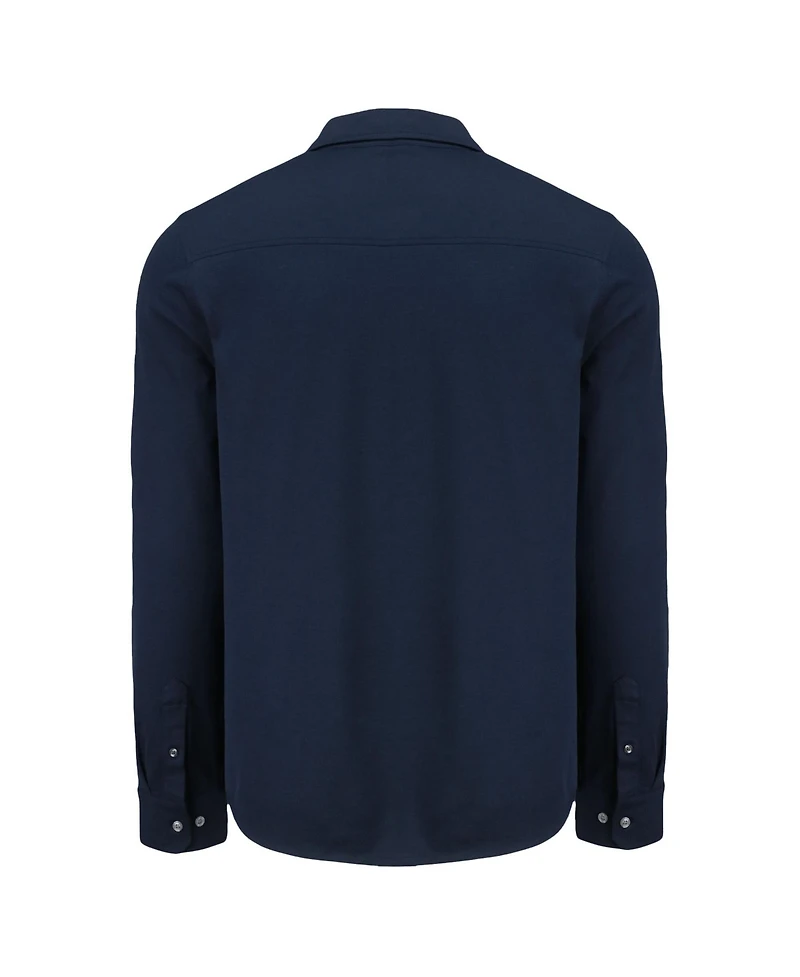 Cutter & Buck Men's Navy Los Angeles Dodgers Knitted Advantage Tri-Blend Eco Soft Pique Long Sleeve Button-Up Shirt