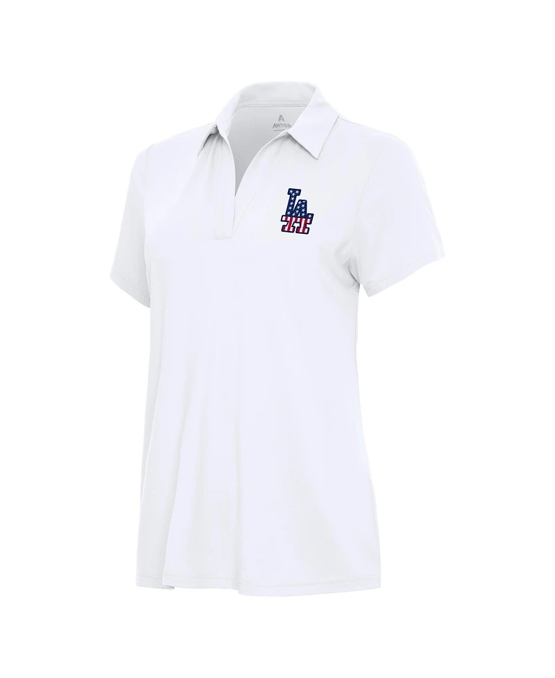 Antigua Women's White Los Angeles Dodgers Independence Day Patriotic Logo Era Polo