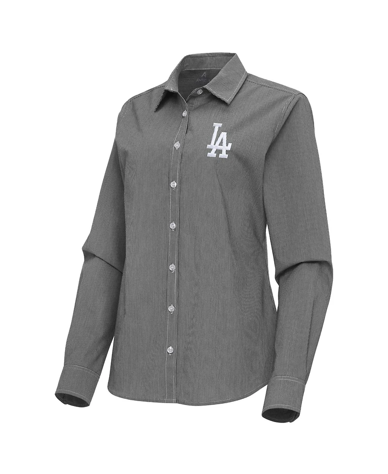 Antigua Women's Black Los Angeles Dodgers Porter Woven Long Sleeve Button-Up Shirt