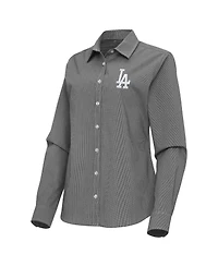 Antigua Women's Black Los Angeles Dodgers Porter Woven Long Sleeve Button-Up Shirt