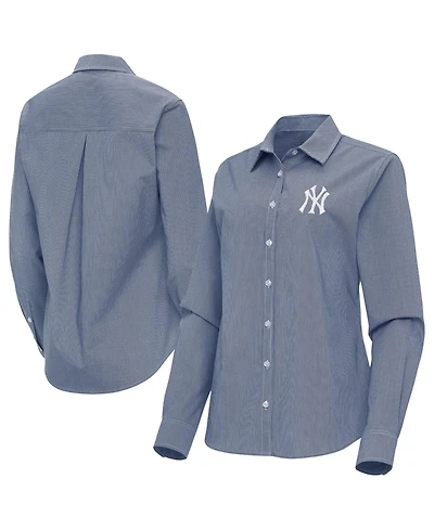 Antigua Women's Navy New York Yankees Porter Woven Long Sleeve Button-Up Shirt