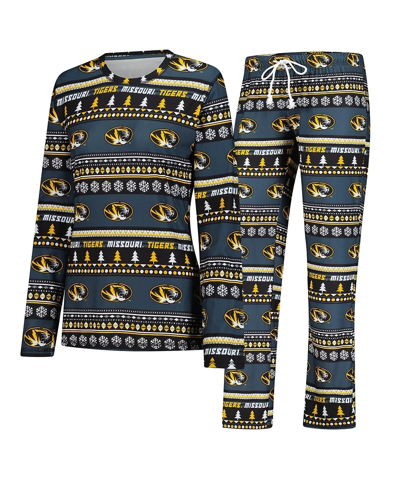 Concepts Sport Women's 2-Piece Black Missouri Tigers Ugly Sweater Holiday Long Sleeve Top and Pants Sleep Set