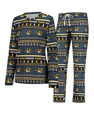 Concepts Sport Women's 2-Piece Black Missouri Tigers Ugly Sweater Holiday Long Sleeve Top and Pants Sleep Set