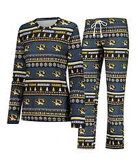 Concepts Sport Women's 2-Piece Black Missouri Tigers Ugly Sweater Holiday Long Sleeve Top and Pants Sleep Set