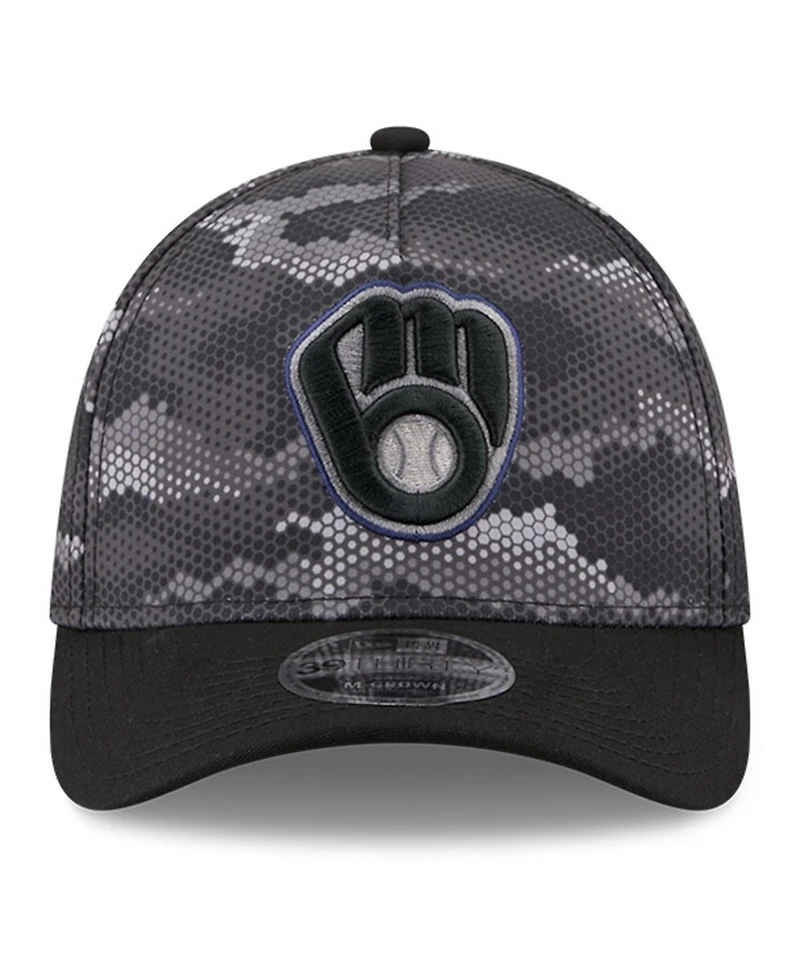 New Era Men's Black Milwaukee Brewers Camo 39THIRTY A-Frame Flex Hat