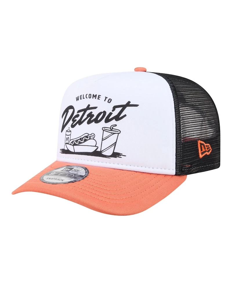 New Era Men's White/Orange Detroit Tigers Foodie A-Frame 9FIFTY Trucker Snapback Hat