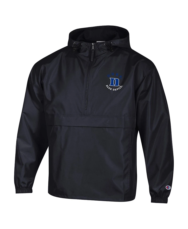 Champion Men's Black Duke Blue Devils Packable Hooded Windbreaker Half-Zip Jacket
