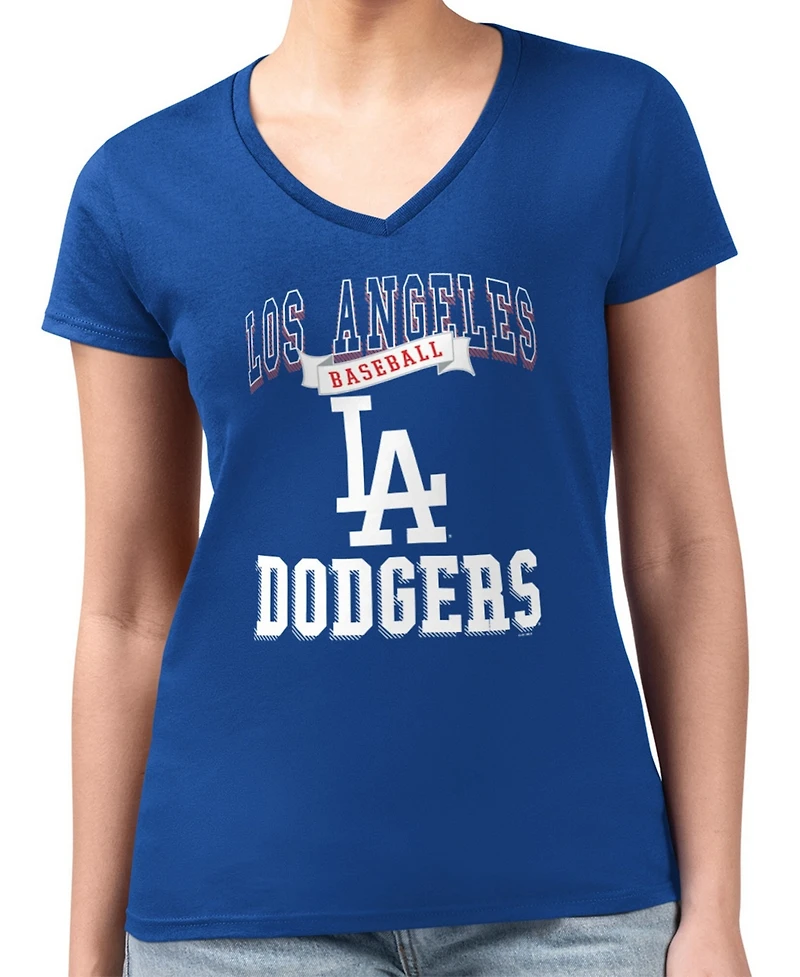 G-iii 4Her by Carl Banks Women's Royal Los Angeles Dodgers Super-Slim Fit Lightweight Team Logo Graphic V-Neck T-Shirt