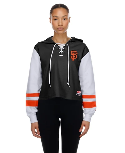 New Era Women's Black San Francisco Giants Boxy Lace-Up Hoodie
