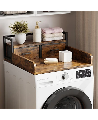 homfan Laundry Countertop, 54 Inch Wood Washer Dryer Topper with 2 Tier Shelf for Room