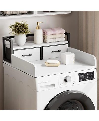 homfan Laundry Countertop, 54 Inch Wood Washer Dryer Topper with 2 Tier Shelf for Laundry Room