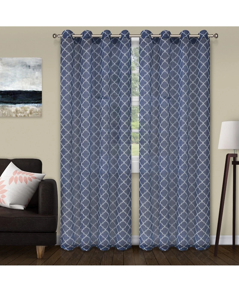 Superior Lightweight Trellis Sheer Curtain Panels, (2), 52" x 108"
