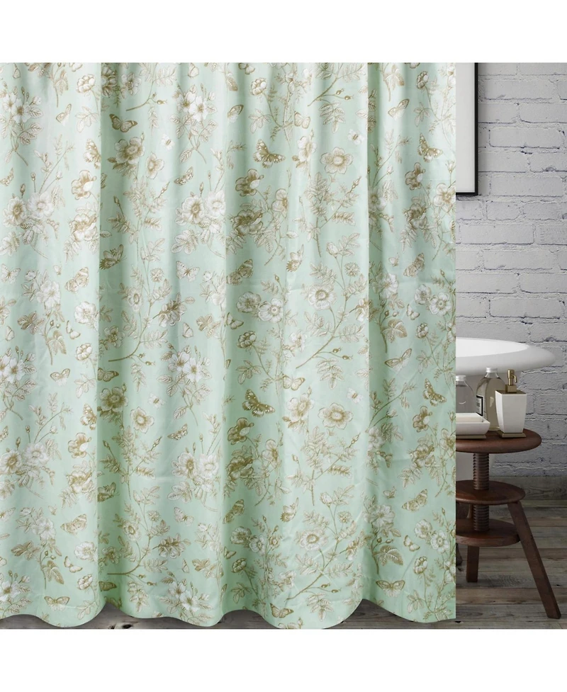 Greenland Home Fashions Olivia Floral and Butterfly Print 12 Buttonholes Bath Shower Curtain