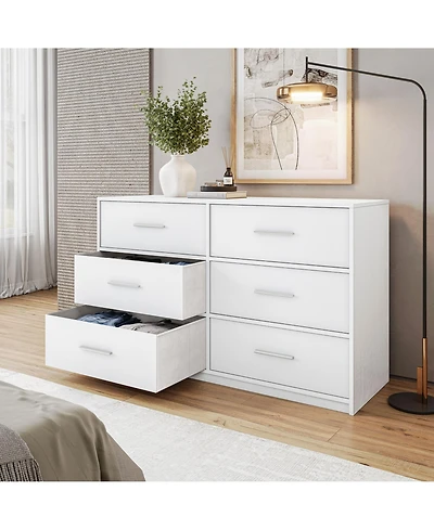 Rainsken Modern 6-Drawer Dresser with Large Fabric Drawers and Sturdy Wood Frame