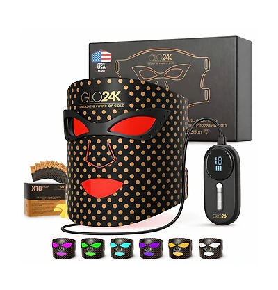 GLO24K 7 Color Led Photon Rejuvenation Mask and Collagen Eye Patches 10 Pairs, Light Therapy for Smoother, Brighter Skin