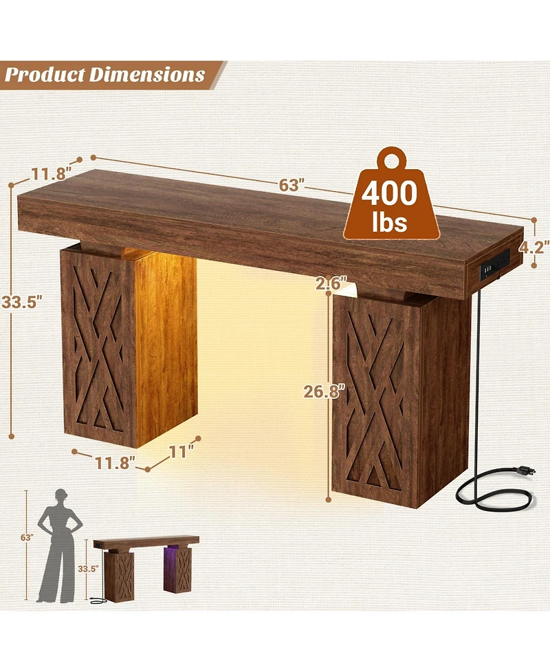 Aheaplus 63" Entry Table with Charging Station, Console Rgb Led Light