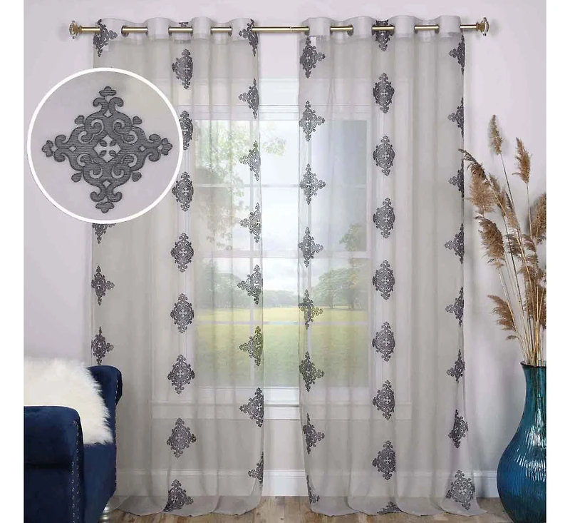 Superior Lightweight Damask Sheer Curtain Panels, Set of 2