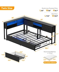 Aheaplus Bookcase Daybed with Wood Drawer, Corner Bed Frame Sliding Door