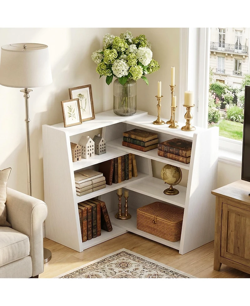 Aheaplus 3-4 Tier Expandable Ladder Shelf, Corner Bookshelf for Small Spaces
