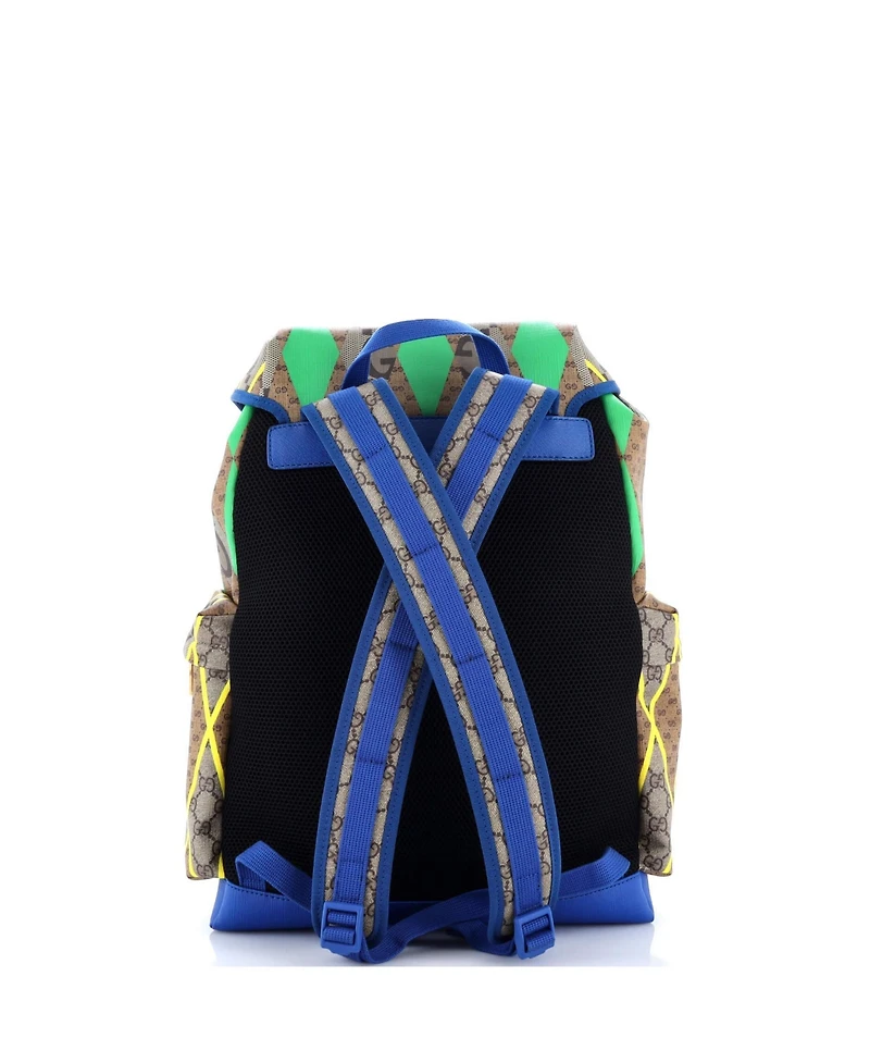 Pre-Owned Gucci Double Pocket Buckle Backpack Rhombus Gg Coated Canvas with Leather