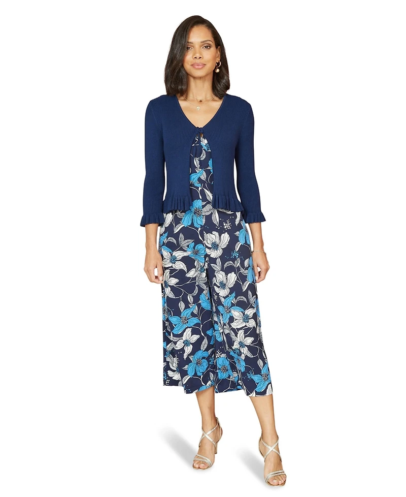Yumi Women's Tie Up Ribbed Frill Hem Cardigan