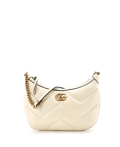 Pre-Owned Gucci Small Gg Marmont Chain Moon Hobo Matelasse Leather