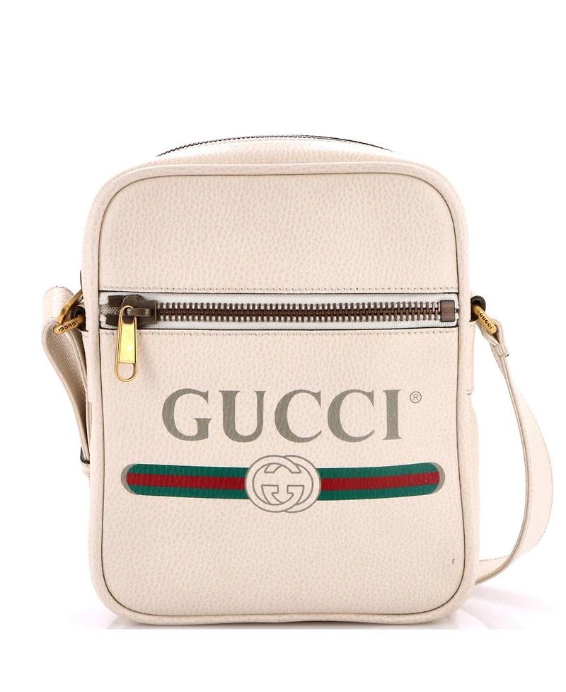 Pre-Owned Gucci Small Logo Zip Messenger Bag Printed Leather