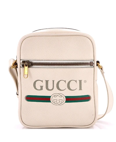 Pre-Owned Gucci Small Logo Zip Messenger Bag Printed Leather