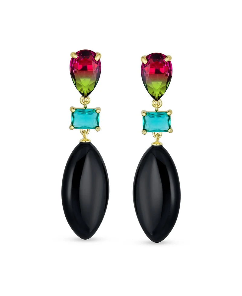 Bling Jewelry Fashion Tri Color Multi-Tier Statement Rhombus Teardrop Dangling Earrings